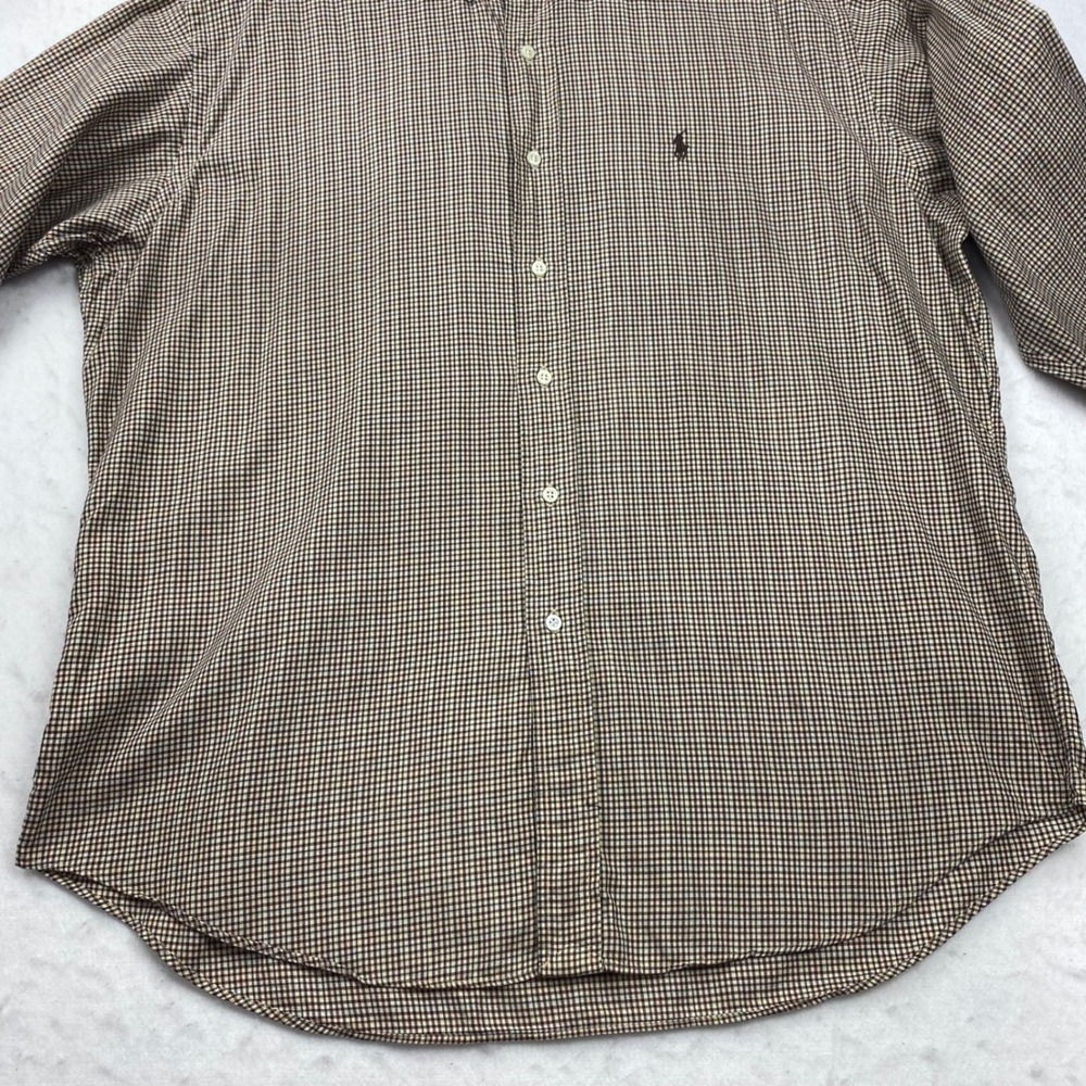 Vintage Ralph Lauren Blake Mens Large Brown Check Long Sleeve Button Down Shirt - Picture 11 of 15
